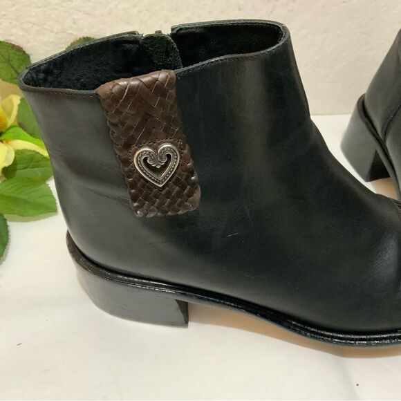 Brighton Lonnie Black Leather Cap Toe Zip Up Block Heel Ankle Boots Women's 9 N - Picture 5 of 13
